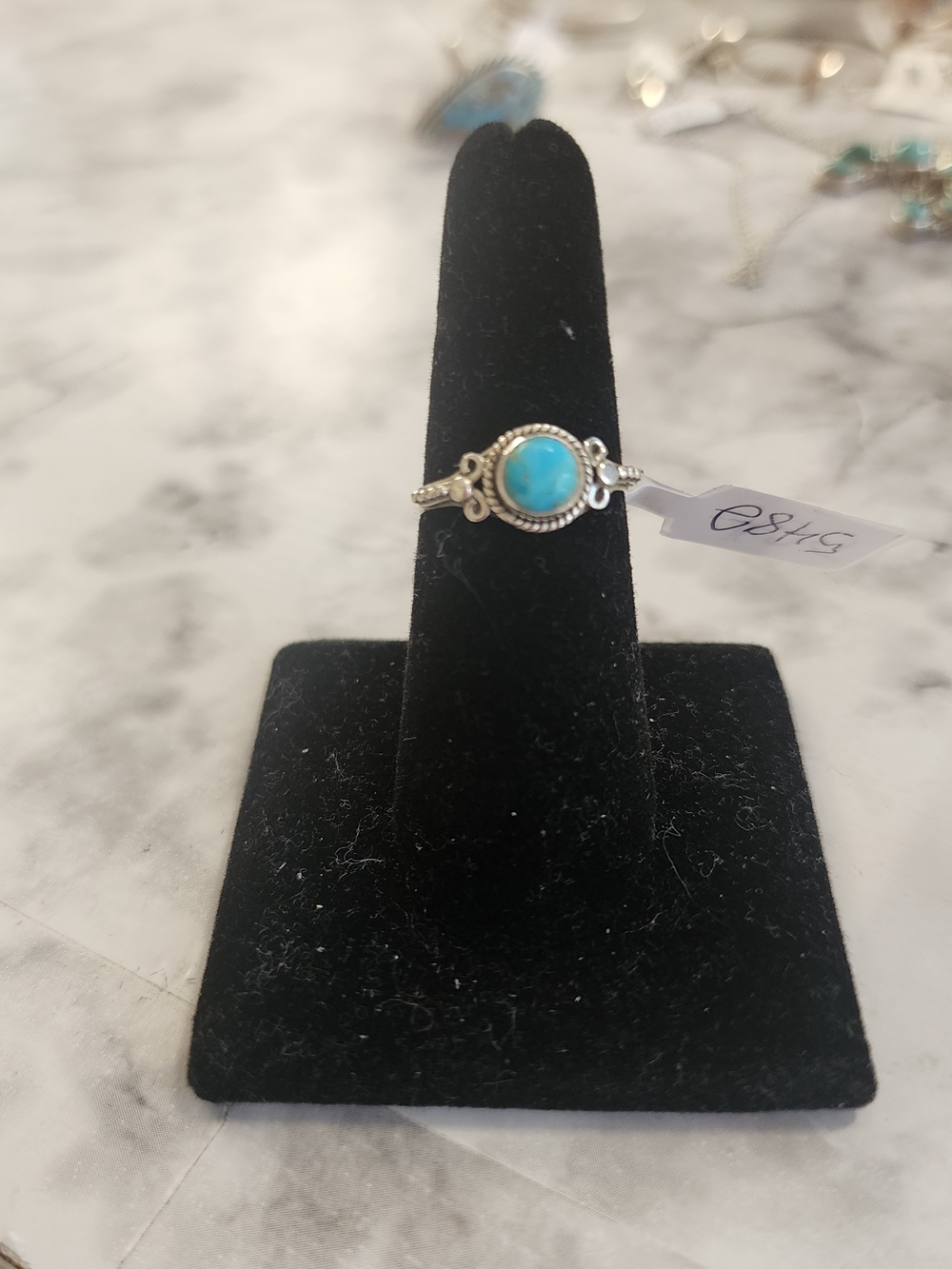 Sterling Silver KingmanTurquoise Ring with Rope Detail - Blue